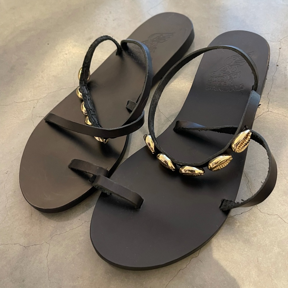 Ancient Greek Sandals black size 38 Apli Eleftheria shell